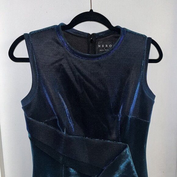 NERO BY JATIN VARMA Sleeveless Blue Metallic Formal Cocktail Party Dress Size 2 - Picture 3 of 10